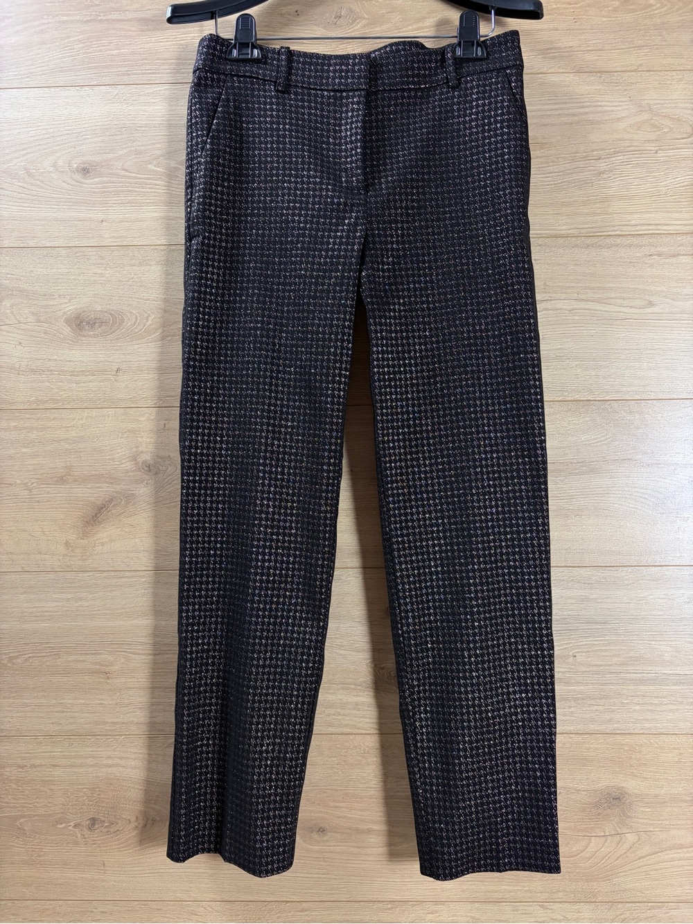 LOFT Black/Gold Metallic Houndstooth Slim Leg Pants Size 2